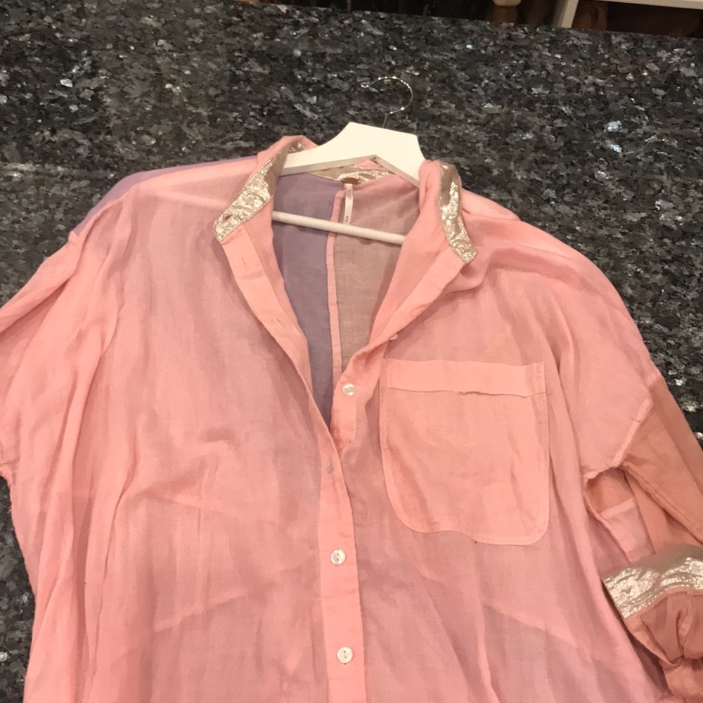 Free people button down sheer light top.